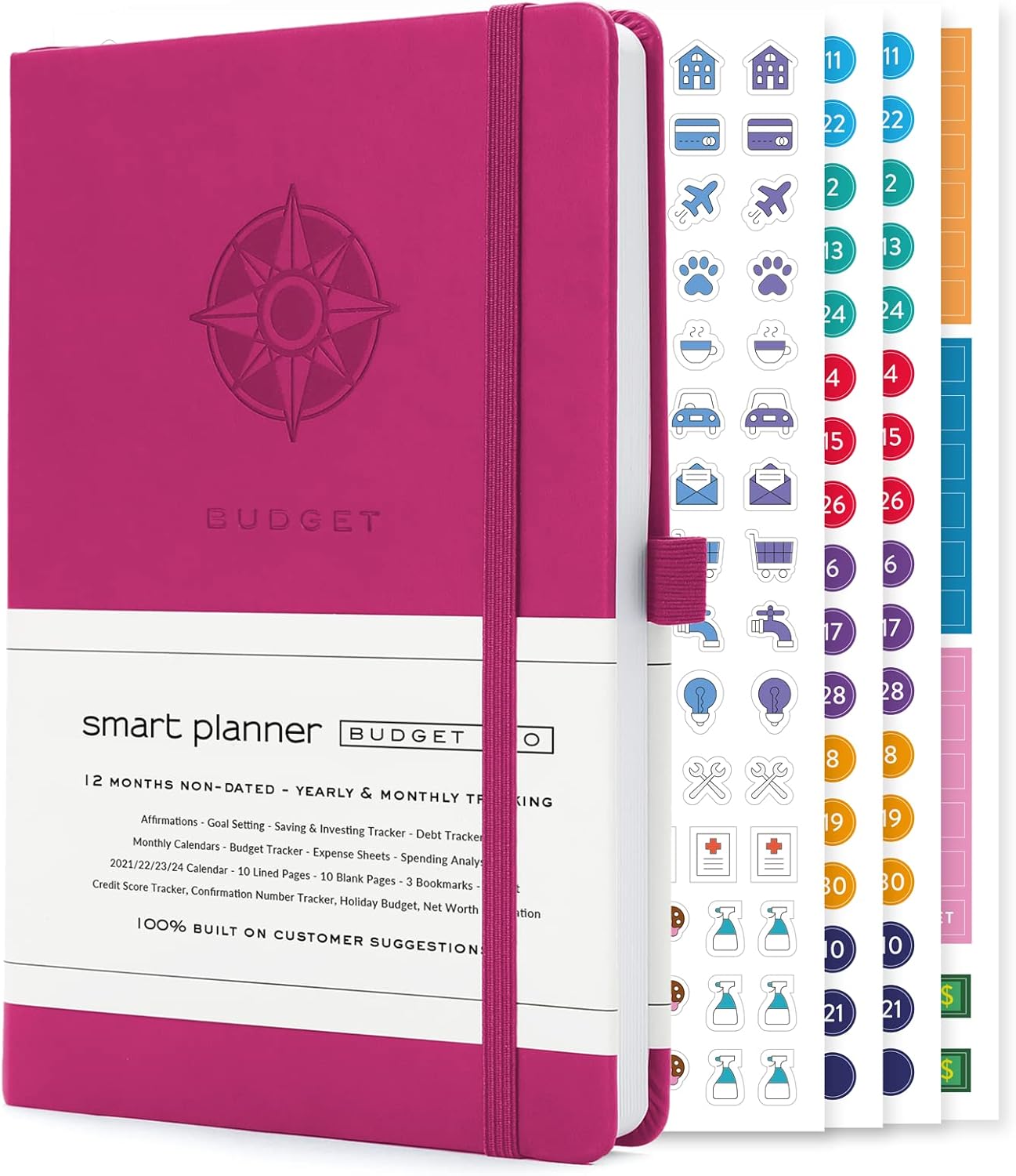 Smart Planner Budget Book – A5 Size 8.6 x 5.7 inches – Undated Budget Planner Organizer with Calendars, Debt Tracker, Expense Sheets, Savings Trackers and More – Inner Pocket for Receipts (Hot Pink)