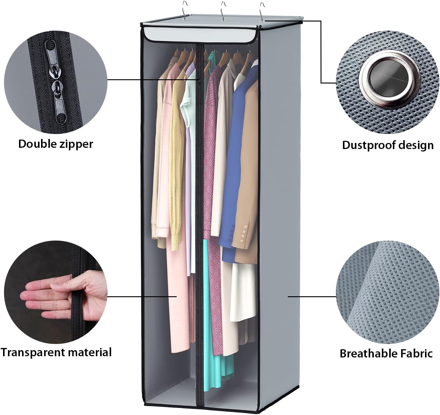 Univivi Garment Bags for Hanging Clothes, Large Clothes Storage Bags Closet Organizer with Clear Window, Premium Hanging Garment Storage Bag for Suits, Coats, Dresses, 54"