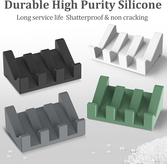 Silicone Soap Dish, 3-Piece Extended Self-Draining Shower Soap Holder, Black