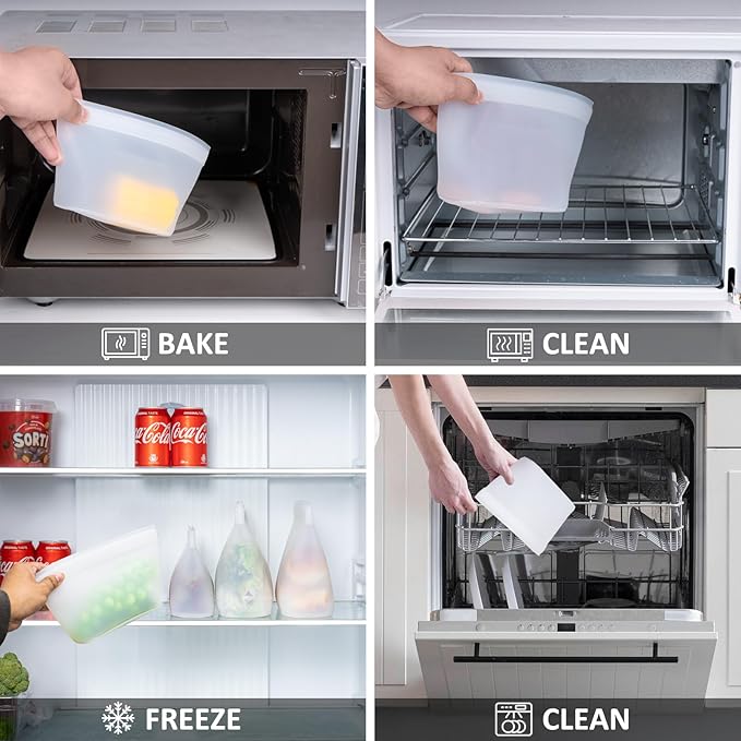 Silicone Bags for Food Storage, Reusable Zip Lock Bags Silicone Food Storage Containers, Freezer Microwave Oven Dishwasher Safe, Plastice BPA-Free 5 Pack (40oz 20oz 12oz 17oz 34oz)