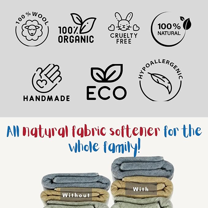 Wool Dryer Balls Organic Premium | 4 Balls XL, Ethically & Humanely Made, Natural Fabric Softener, Laundry Dryer Balls Reusable, Wrinkle Release, Organic Fabric Softener Ball, Say No! to Dryer Sheets