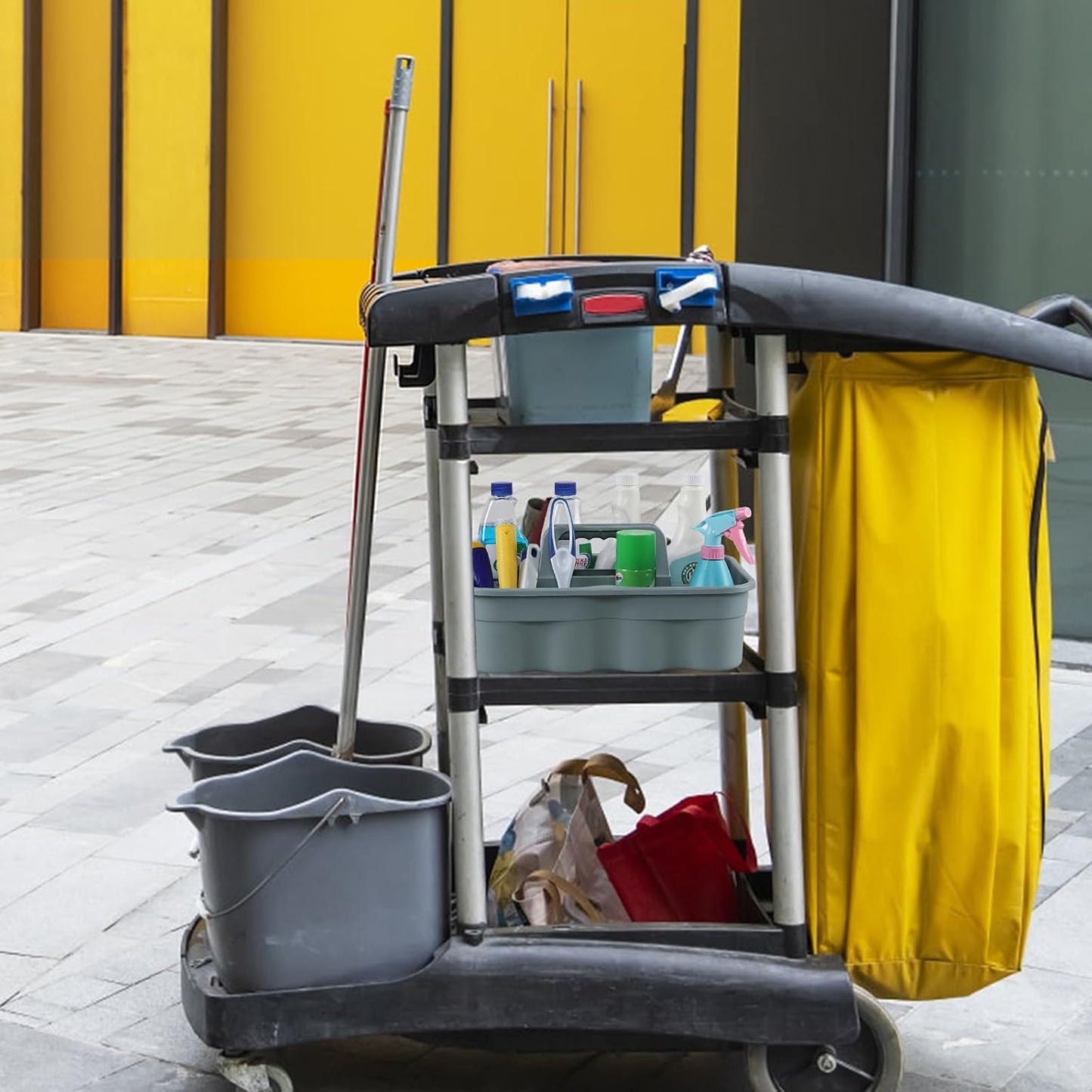Plastic Cleaning Supplies Caddy with Handles, Gray Cleaning Utility Caddy Tote, 4 Pack