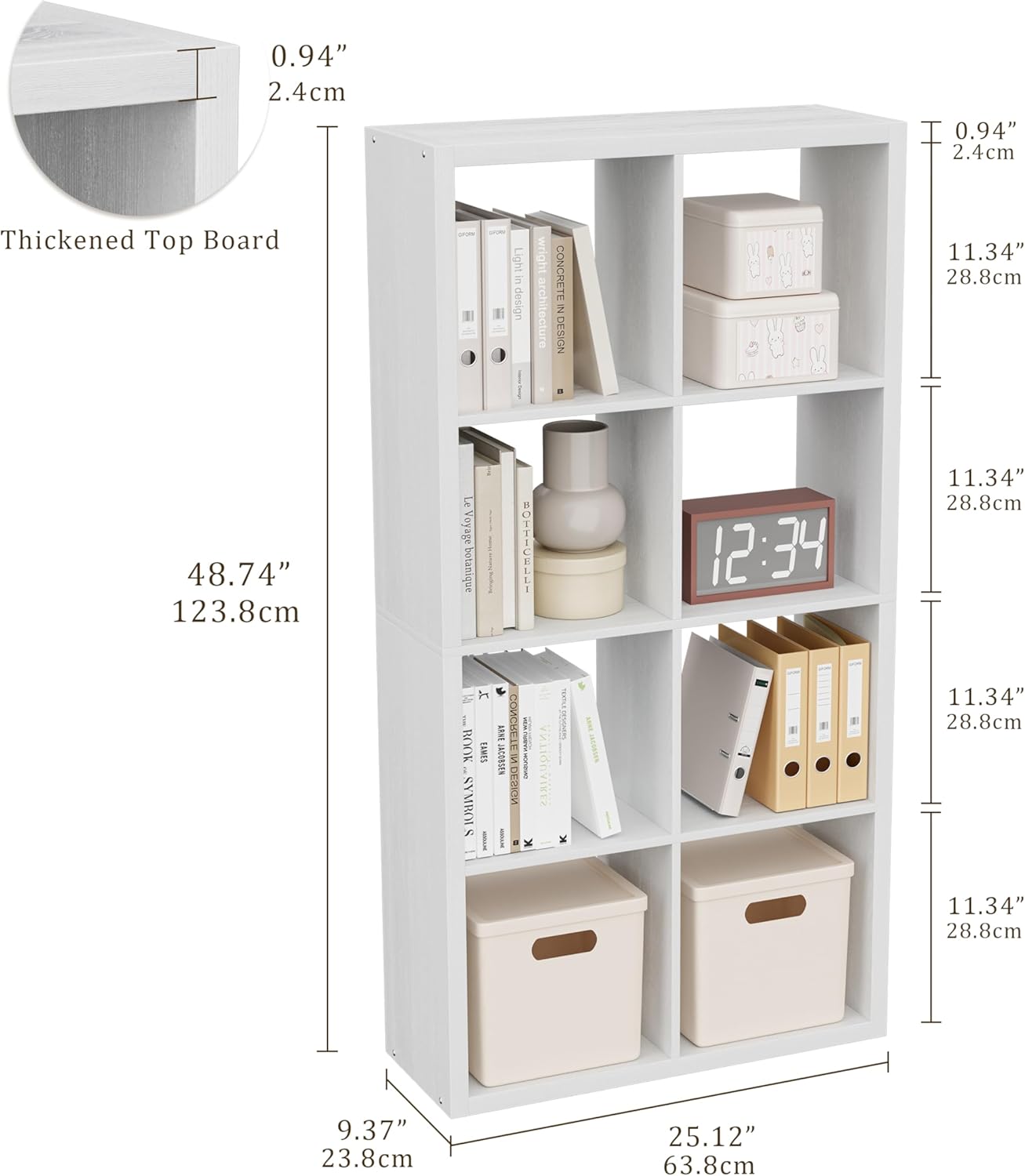 Cube Storage Organizer Bookcase, Decorative 11 inch Open Back Cubical Shelf with Thickened Border, Display Bookshelf for Living Room, Home Office, Sturdy Room (White, 8 Cube)