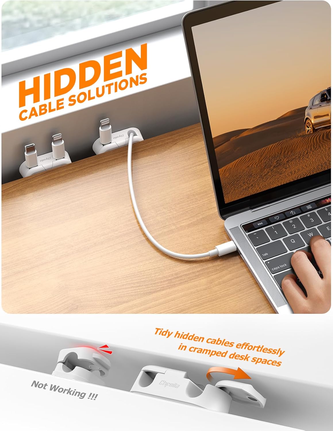 Magnetic Cable Clips - Chfeila 8Pack [Dual Slot] [360°Rotating & Twist-Lock] Cord Management, Adhesive Phone Charging Keeper, Wire Organizer Holder for Nightstand, Home Office Desk Accessories Decor