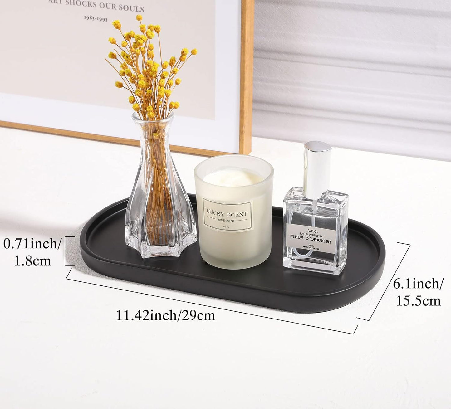 Luxspire Matte Black Oval Vanity Tray, Resin Material, Medium Size, Toilet Organizer, Plant Tray, Decor