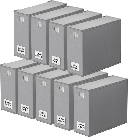 SpaceAid 9 Pack Bed Sheet Organizers and Storage, Foldable Sheet Organizer with Window for Linen Closet, Set Folder Keeper for Queen & King Size Bedding Storage (Gray)