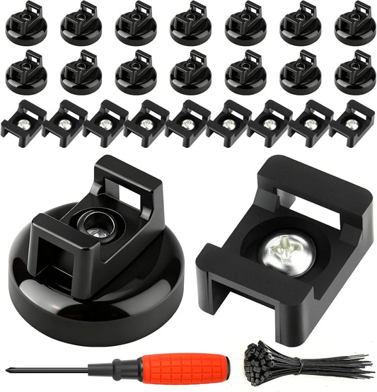 15Pcs Magnetic Cable Tie Mount, Multipurpose Magnetic Wire Clip, 10Pcs Saddle Type Mounts Base + 10 Tapping Screws + 1 Screwdrivers, 60Pcs Cable Ties
