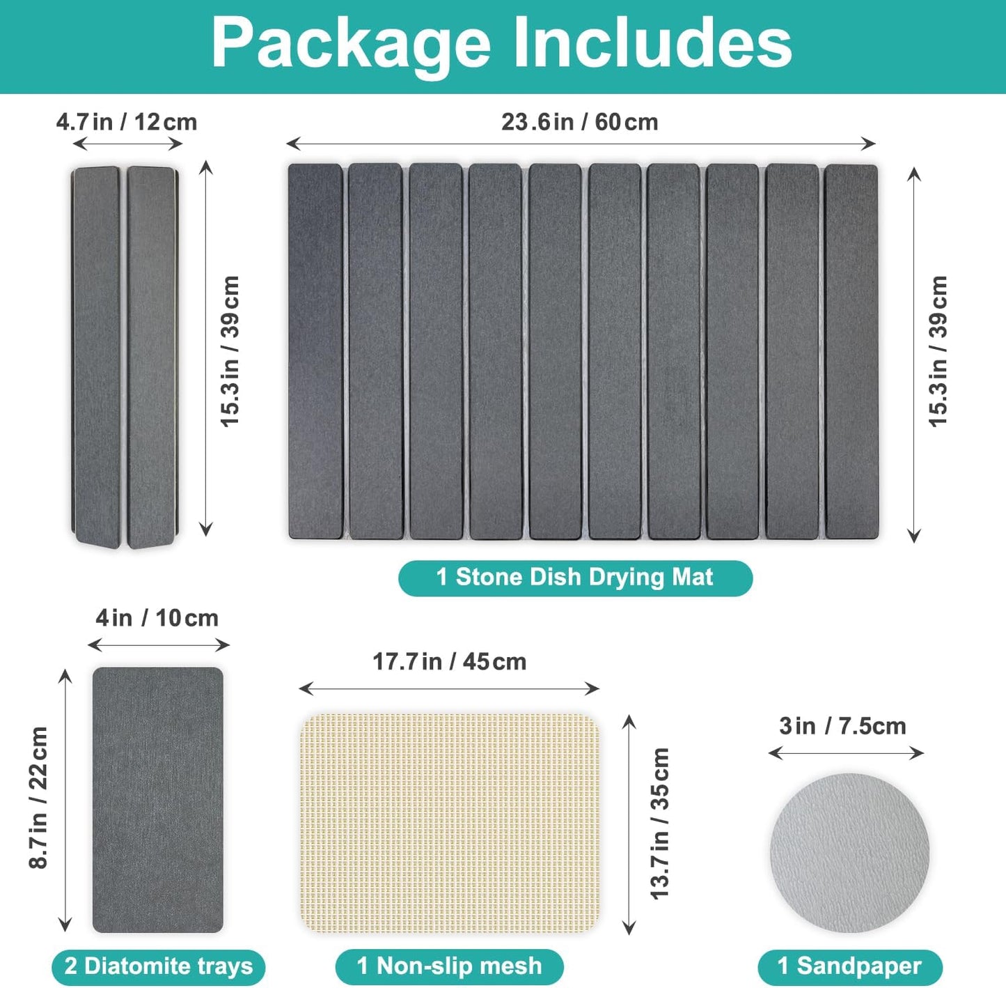 3 Pcs Large Stone Drying Mats for Kitchen Counter Diatomaceous Earth Dish Fast Dry Stone Sink Mat Dish Drying Matt Pad Water Absorbing Bathroom Trays Kitchen Countertop Diatomite Dish Draining Mat