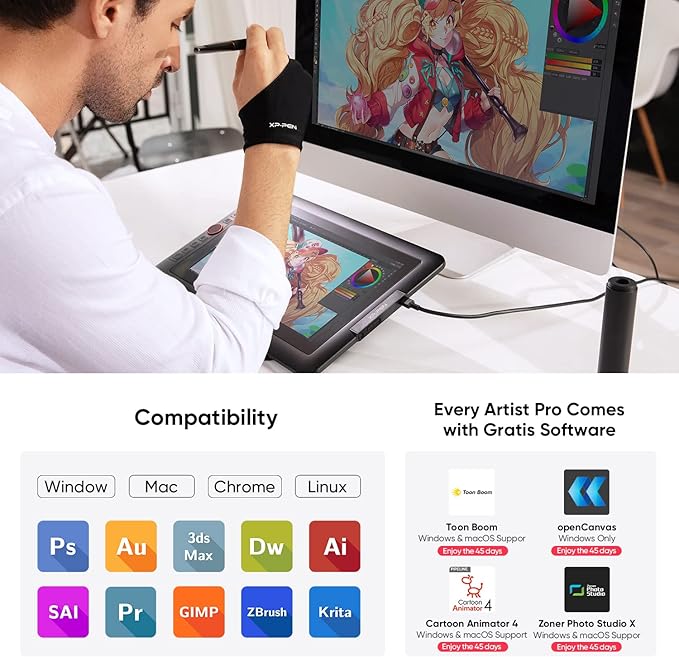 XPPen Drawing Tablet with Screen Full-Laminated Graphics Drawing Monitor Artist13.3 Pro Graphics Tablet with Adjustable Stand and 8 Shortcut Keys (8192 Levels Pen Pressure, 123% sRGB)