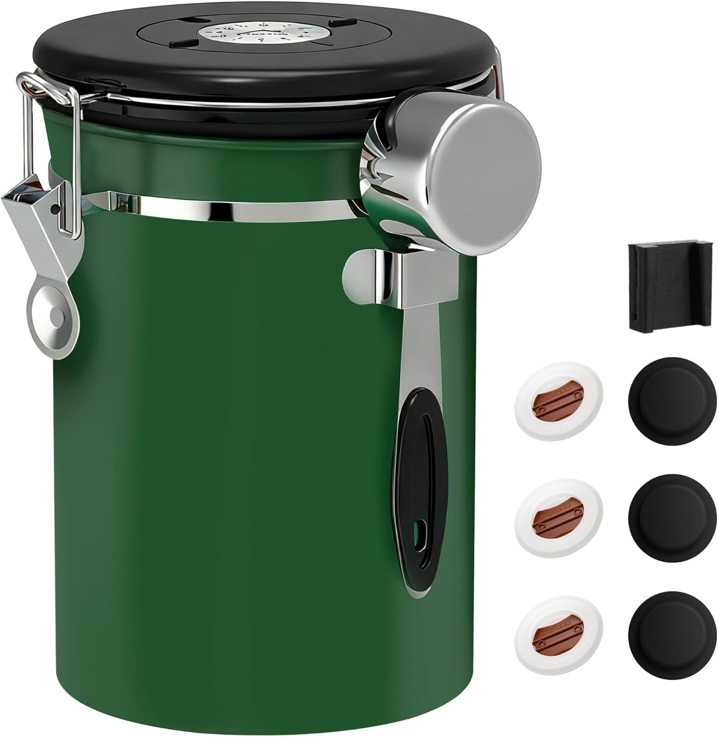 ShanSon Coffee Canister Airtight Coffee Container Stainless Steel Coffee Bean Storage Container with Scoop Coffee Canister for Beans Grounds Sugar Flour Tea Cereal,11OZ, Dark Green