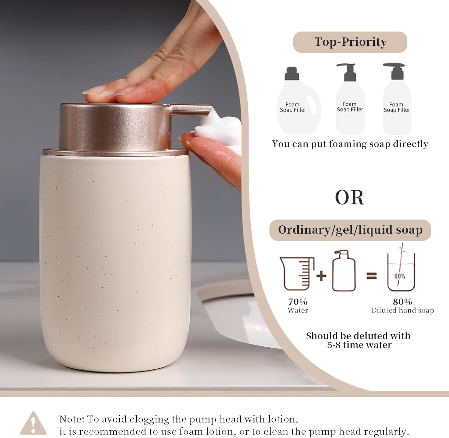 BosilunLife Apricot Bathroom Accessories Set - Ceramic Bathroom Accessories Sets Complete Foaming Soap Dispenser and Toothbrush Holder Set, Soap Dish, Qtip & Cotton Ball Holder Modern Bathroom Set