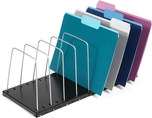 Huron Steel Wire Adjustable Vertical 8-Slot Desk File BinderOrganizer Storage
