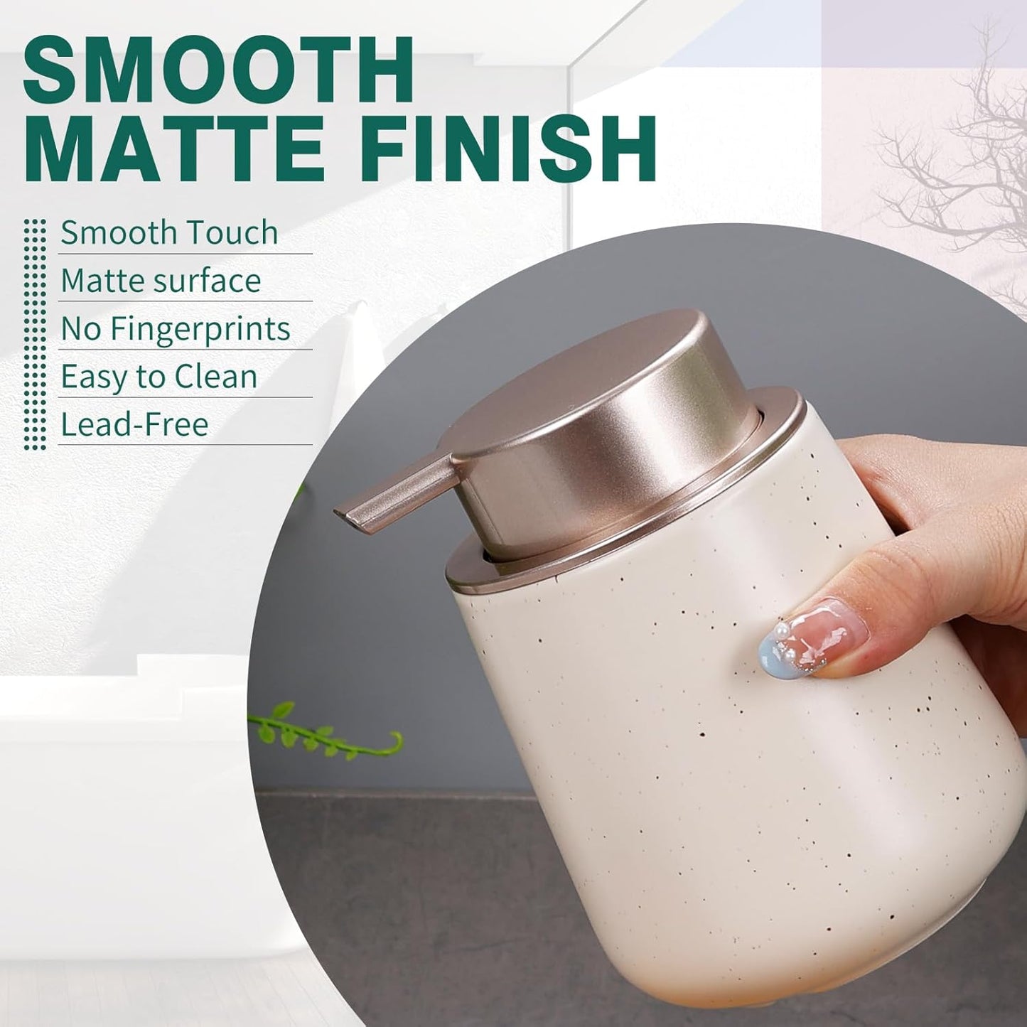 Bosilunlife Ceramic Foaming Soap Dispenser - 12 oz Foam Hand Wash Dispenser Bathroom Countertop Kitchen Dish Soap Pump Dispenser Liquid Soap Dispenser for Bathroom