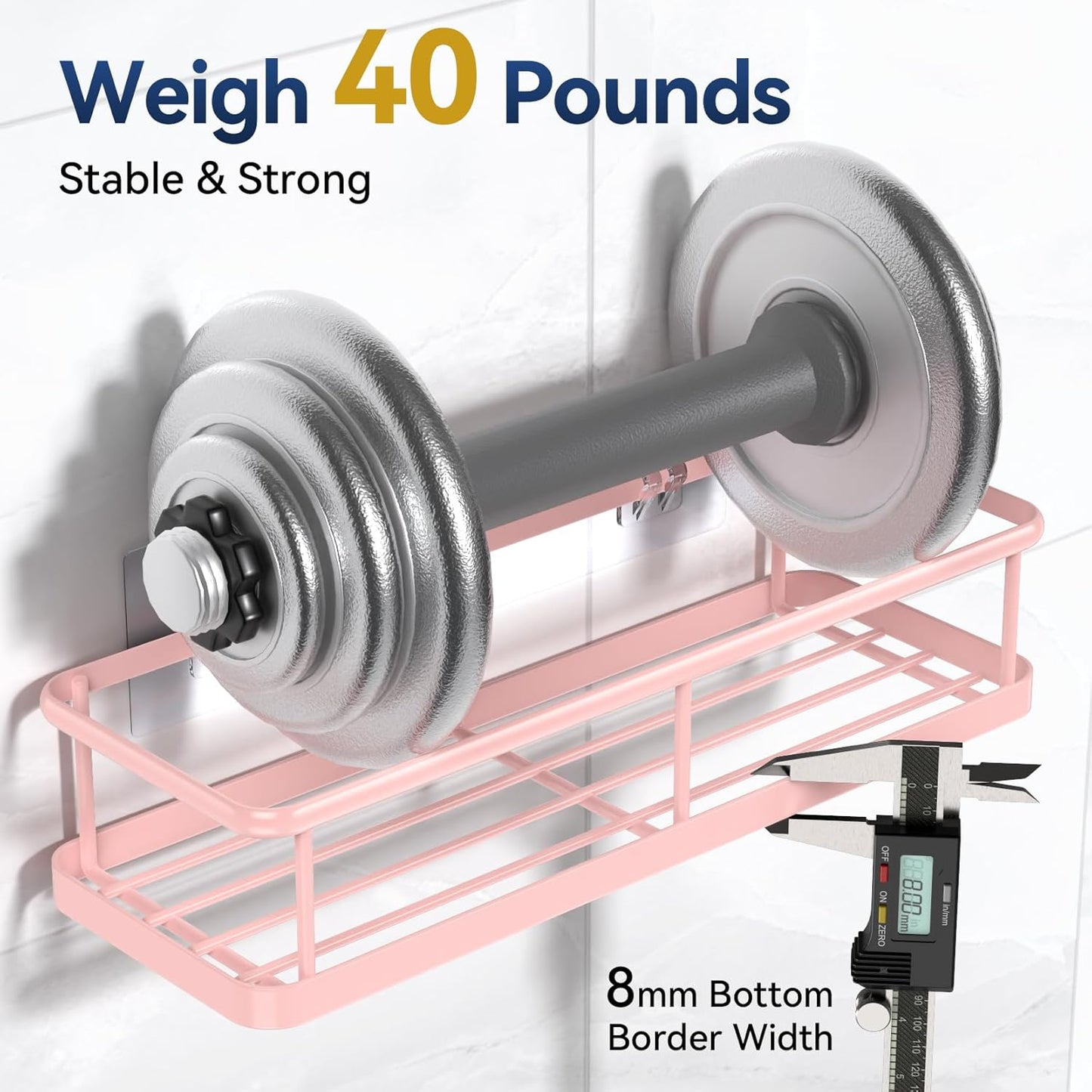 YASONIC Shower Caddy Adhesive, No Drill Bathroom shower Organizers, with Removable Hooks and Soap Holder, Rust Proof Shower Shelves, Wall-Mounted Shower Holder, 3 Pack, Pink