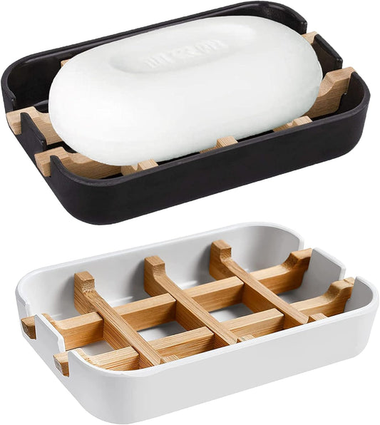 Aoheuo Modern Bamboo Fiber (2 Pack) Soap Holder and Soap Dish Combination (Removable),5.12 Long by 3 Wide, 0.98 inches high, Used in Kitchens, bathrooms, and bar Sinks