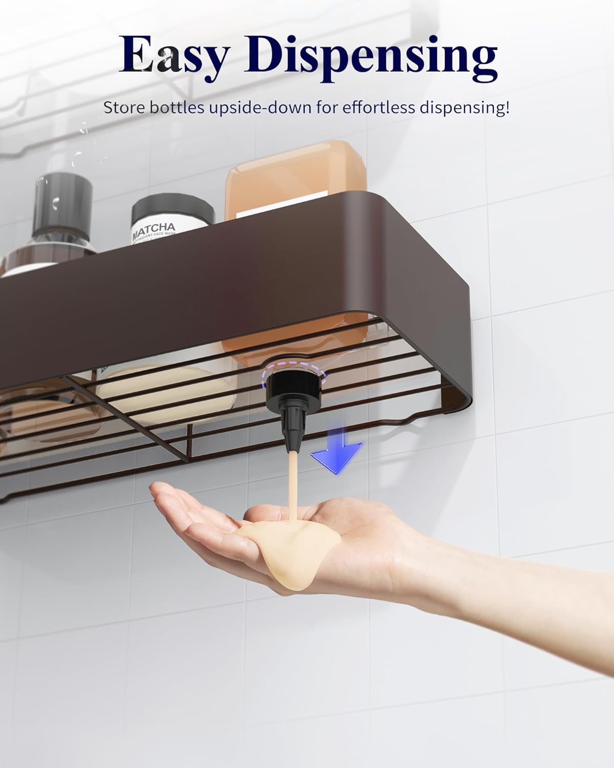 Kitsure Shower Caddy - 2 Pack Adhesive Shower Organizer, Rustproof Metal Shelves, No-Drill Bathroom Organizers and Storage, Brown, Large