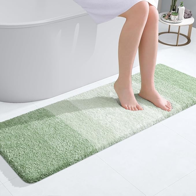 OLANLY Bathroom Runner Rugs 47x17, Extra Soft Absorbent Microfiber Bath Rugs, Rubber Backing, Quick Dry, Washable Bath Mats for Bathroom Floor, Tub and Shower, Home Decor Accessories, Sage Green