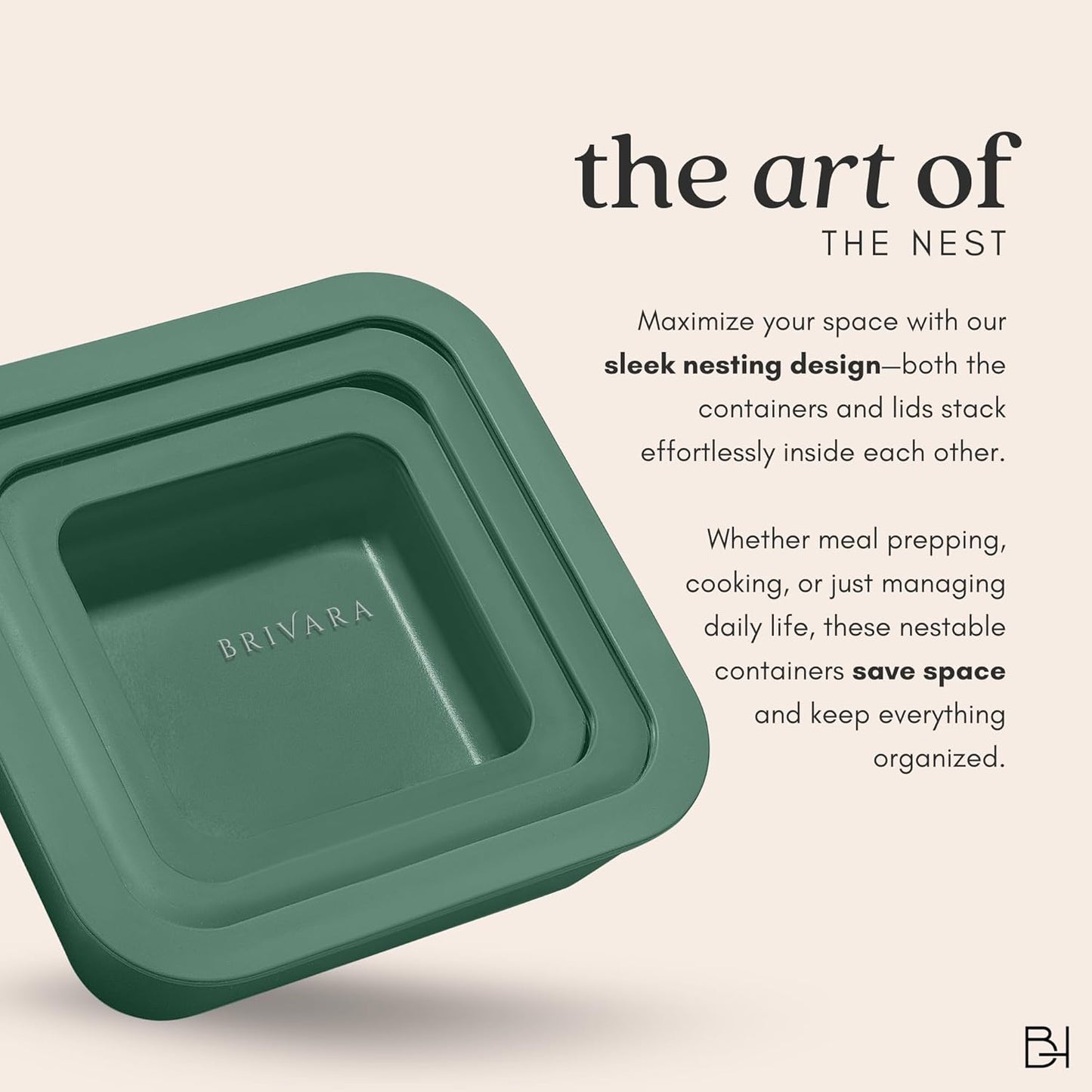 Ceramic Coated Glass Food Storage Container | No PTFE, PFOA, PFAS, and BPA | Reusable Non Toxic Meal Prep Container with Glass Lid | Easy To Store | 2.5 Cup Square [Pine]