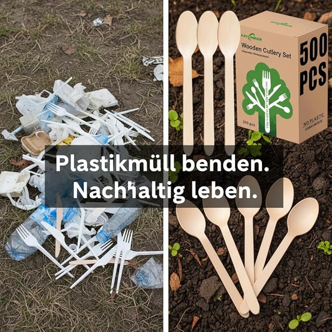 500 Wooden Spoons, Disposable Wooden Cutlery Set - Alternative to Plastic, Eco Friendly, Biodegradable, Compostable Cutlery Set - 500 Wooden Spoons Disposable Utensils Set