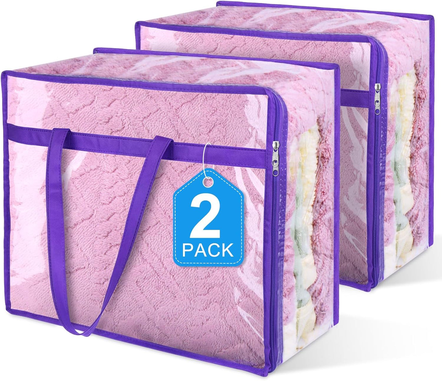 2 Pack Clear Zippered Storage Bags for Clothes, Closet Organizers and Storage Vinyl Bag for Bedding, Linen, Blankets, Comforters, Clothes & Toys Multi Purpose & Space Saver PVC Organizers