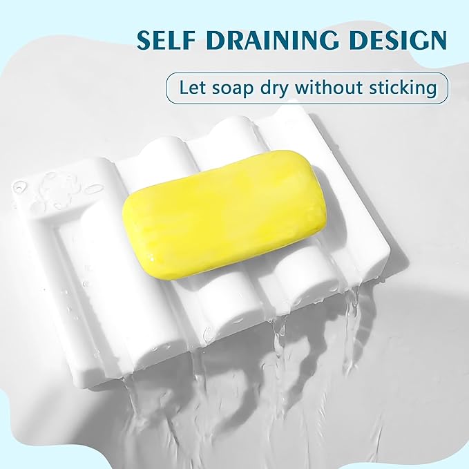 Silicone Soap Dish with Wave Design, Non-Slip, Quick-Drying, Perfect for Bathroom, Kitchen, and Sink Areas (2, White1)