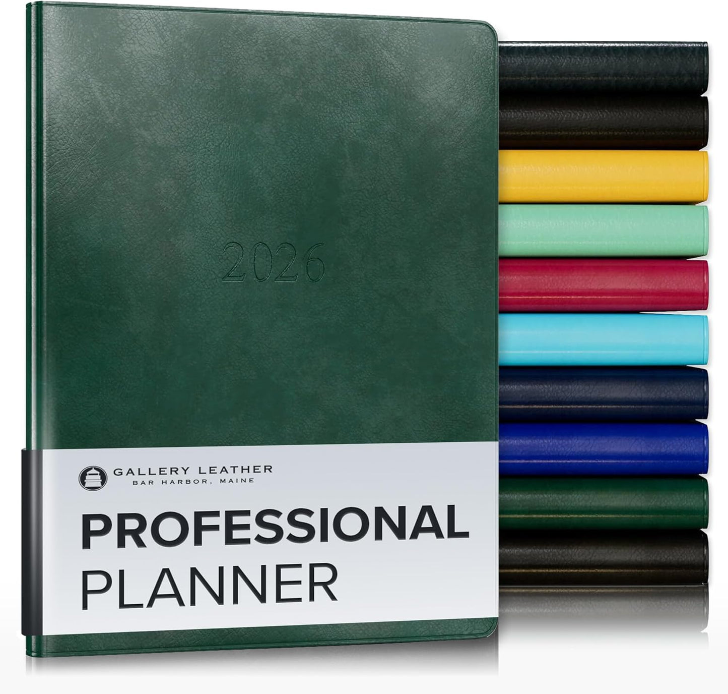 Gallery Leather Professional Weekly Monthly Planner 2026, Elegantly Bound Calendar Planner and Notebook with Stylish Gold-Gilded Page Edges, 12 Months - Acadia Green - 9 x 7 "