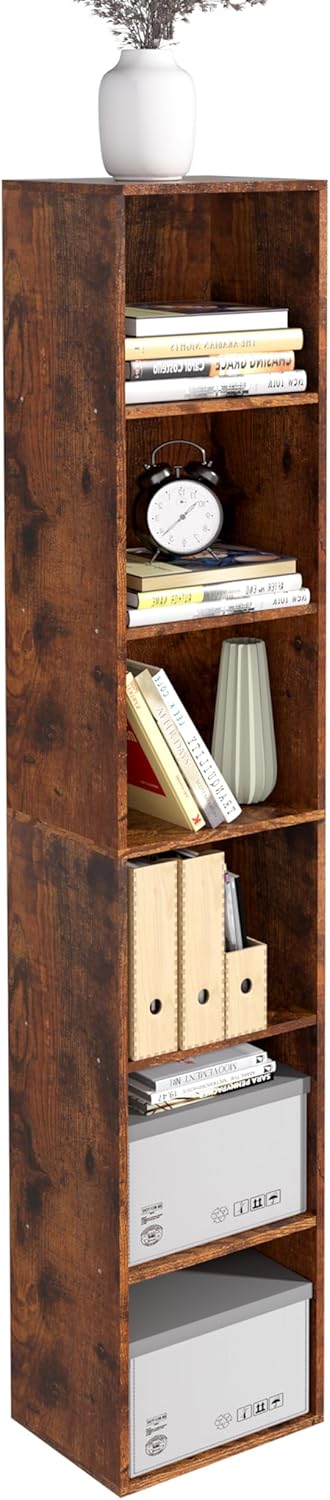 Wooden 6 Cube Storage Organizer, 6 Tier Storage Cubes Storage Display Cubby, 62 Inch Tall Versatile Cubes Shelf and Cubby Organizer for Any Space (Retro Brown, 6 Cube-W(11.8inch)