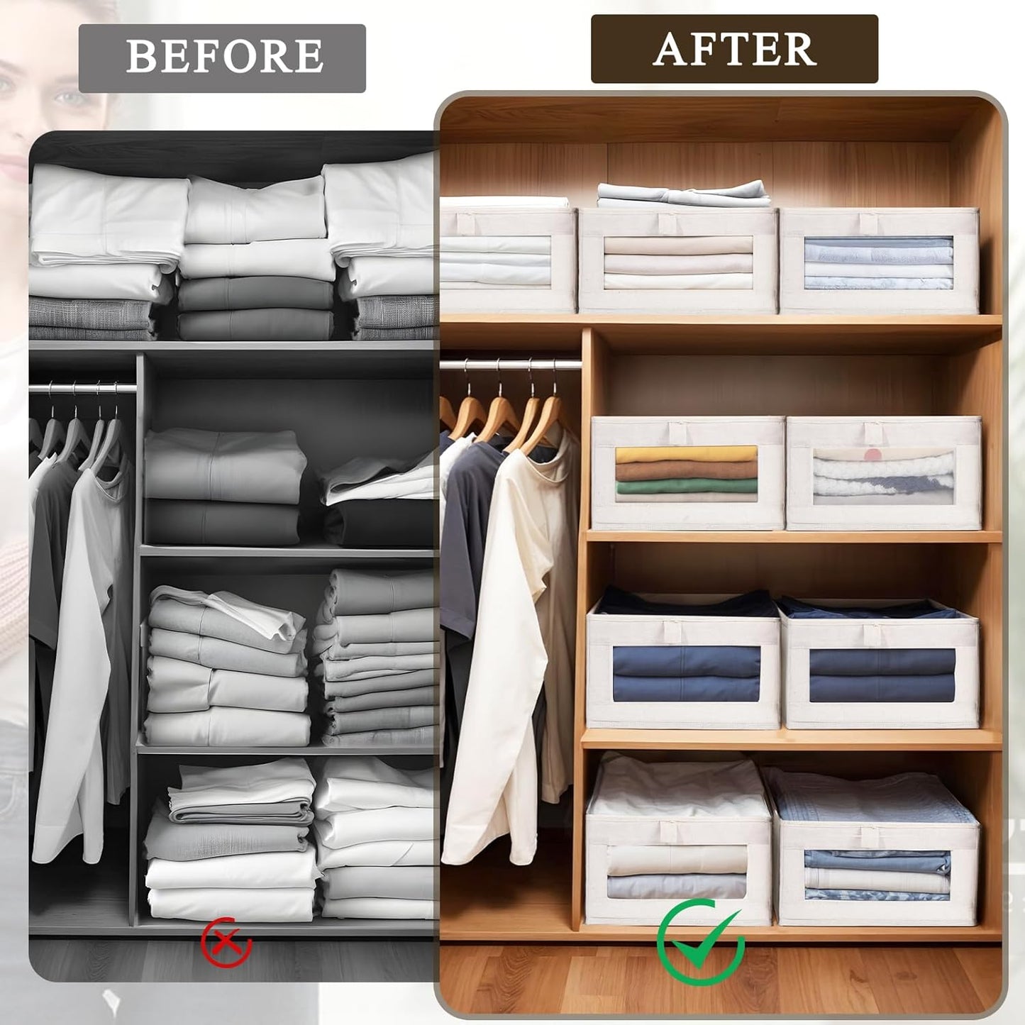 10 Pack Linen Closet Organizers And Storage, Closet Storage Bins for Closet Organization, Linen Closet Baskets Foldable Closet Organizer Bins with Clear Window For Organizing Clothing, Jeans