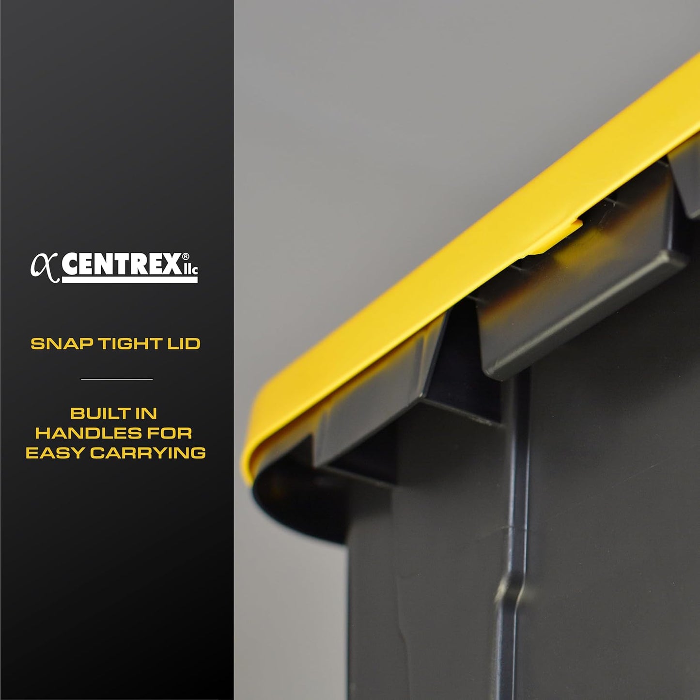 CX BLACK & YELLOW, 12-Gallon Heavy Duty Tough Storage Container & Snap-Tight Lid, (12.51"H x 16.3"W x 21.8"D), Weather-Resistant Design and Stackable Organization Tote [6 Pack]