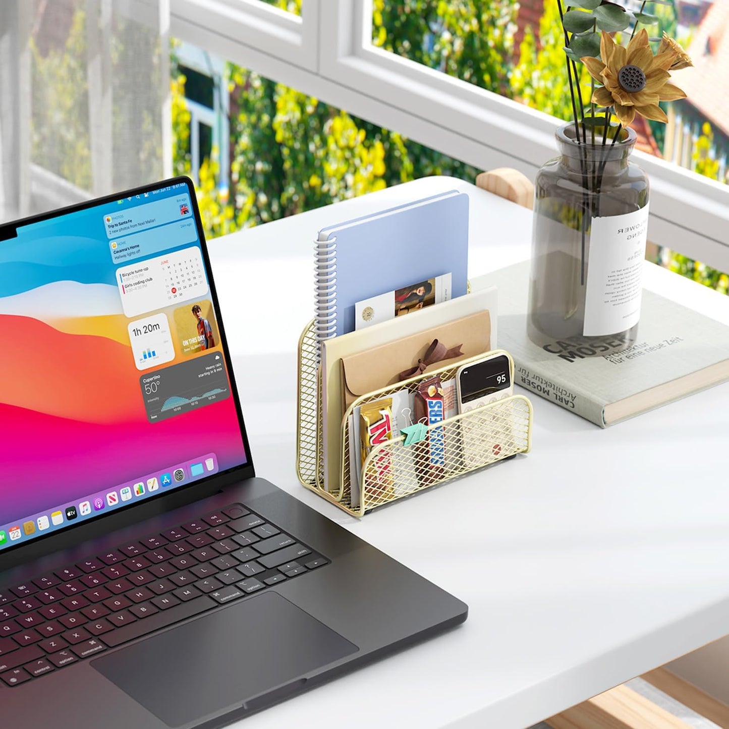 gianotter Mail Organizer Countertop, Metal File Holder with 3-Slot, Gold Desk Accessories for Office (Gold)