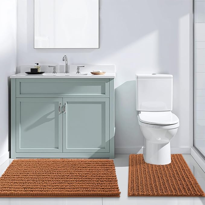 Arotive Luxury Chenille Bathroom Rug Mat, Extra Soft Thick Absorbent Shaggy Bath Rugs, Non-Slip Machine Wash Dry, Plush Bath Mats for Bathroom, Shower and Tub, 30x17, Clay