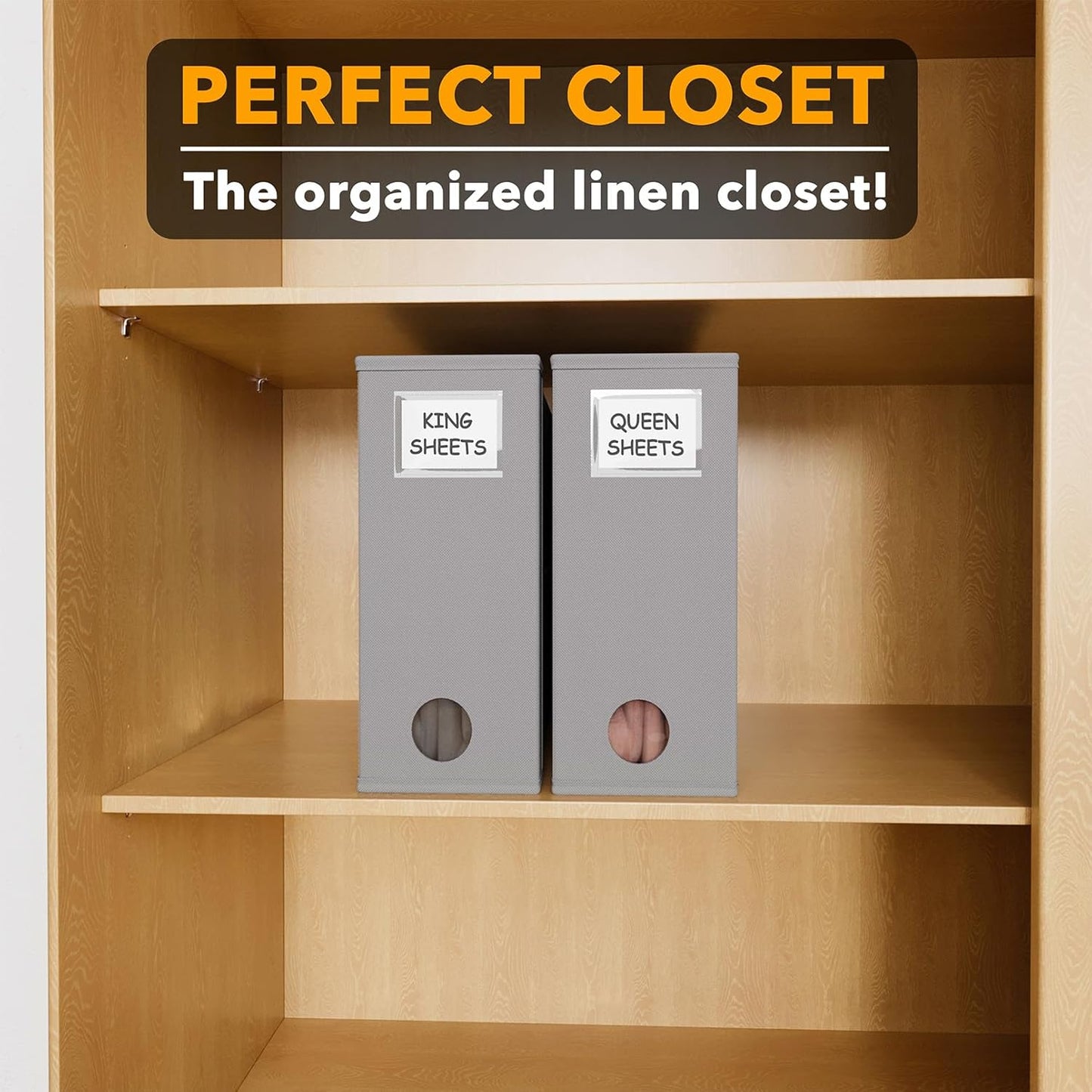 SpaceAid 2 Pack Bed Sheet Organizers and Storage, Foldable Sheet Organizer for Linen Closet, Sheets Set Folder Keeper with Window XL (Queen & King Size) Organizing Bedding Container, Gray