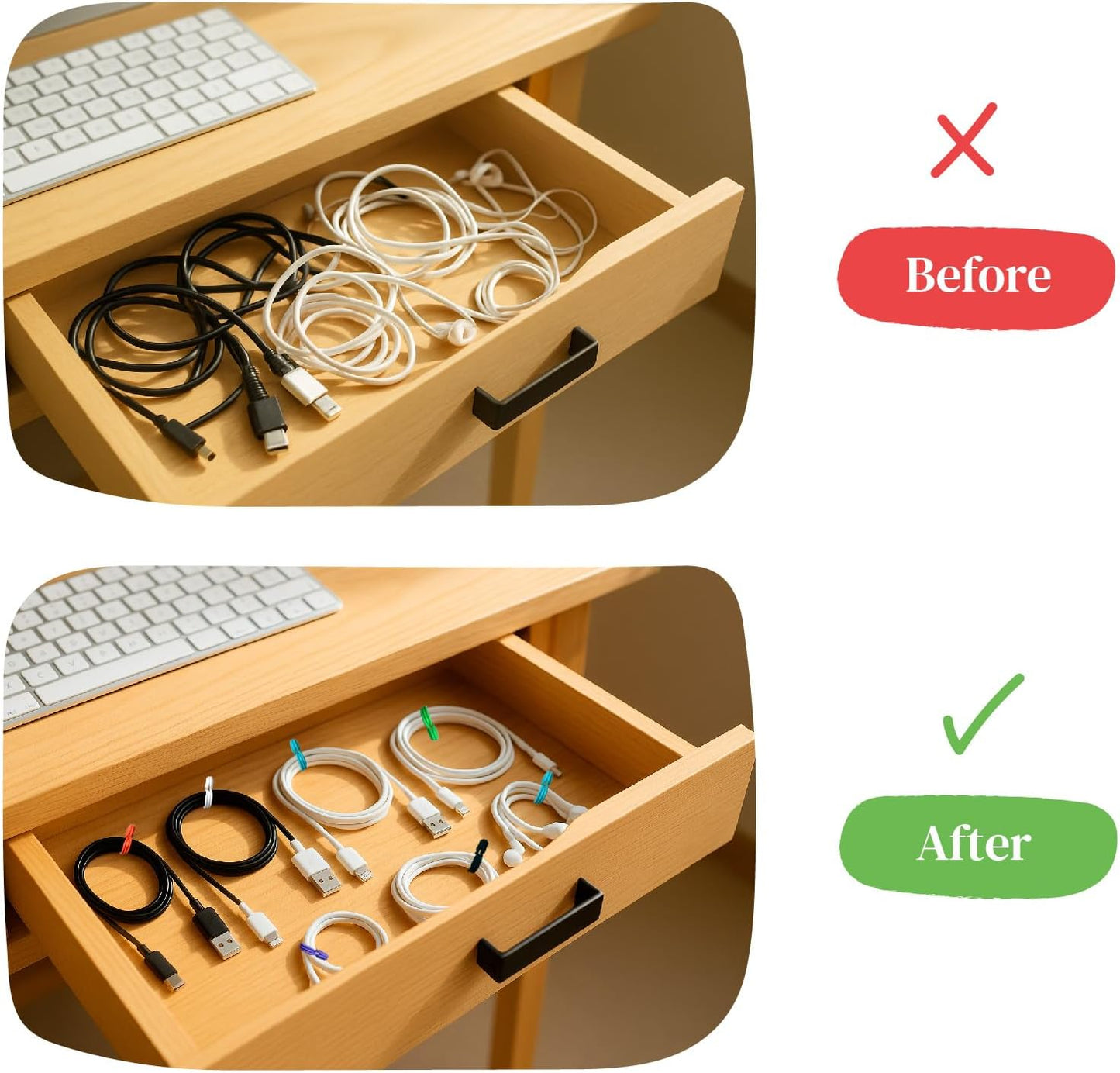 Magnetic Cable Management Organizer | 12 Pack Reusable Cable Ties & Cord Holder with Magnetic Clips | Silicone Cable Ties & Cord Keeper for Smart Home Gadgets, Assorted Colors