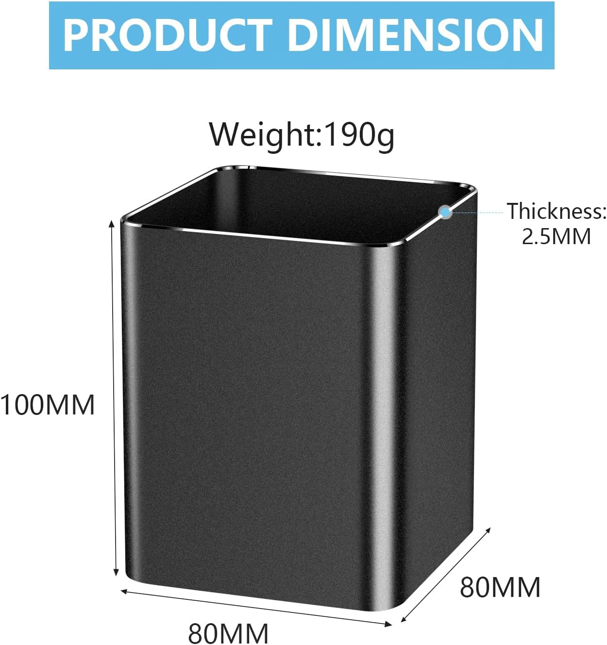 Pen holder,square pen cup, Metal pen pencil holder, desktop pencil cup stationery organization office desktop accessories, suitable for office, school, home and stationery supplies. (Black)