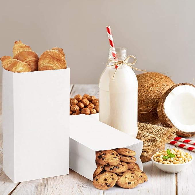 BagDream 500 Pack #4 Standard Lunch Bags, White Kraft Paper Lunch Sacks Bulk for Snacks, Sandwich, Crafts, Party Favor Unbleached Paper Bags 4 lb Capacity