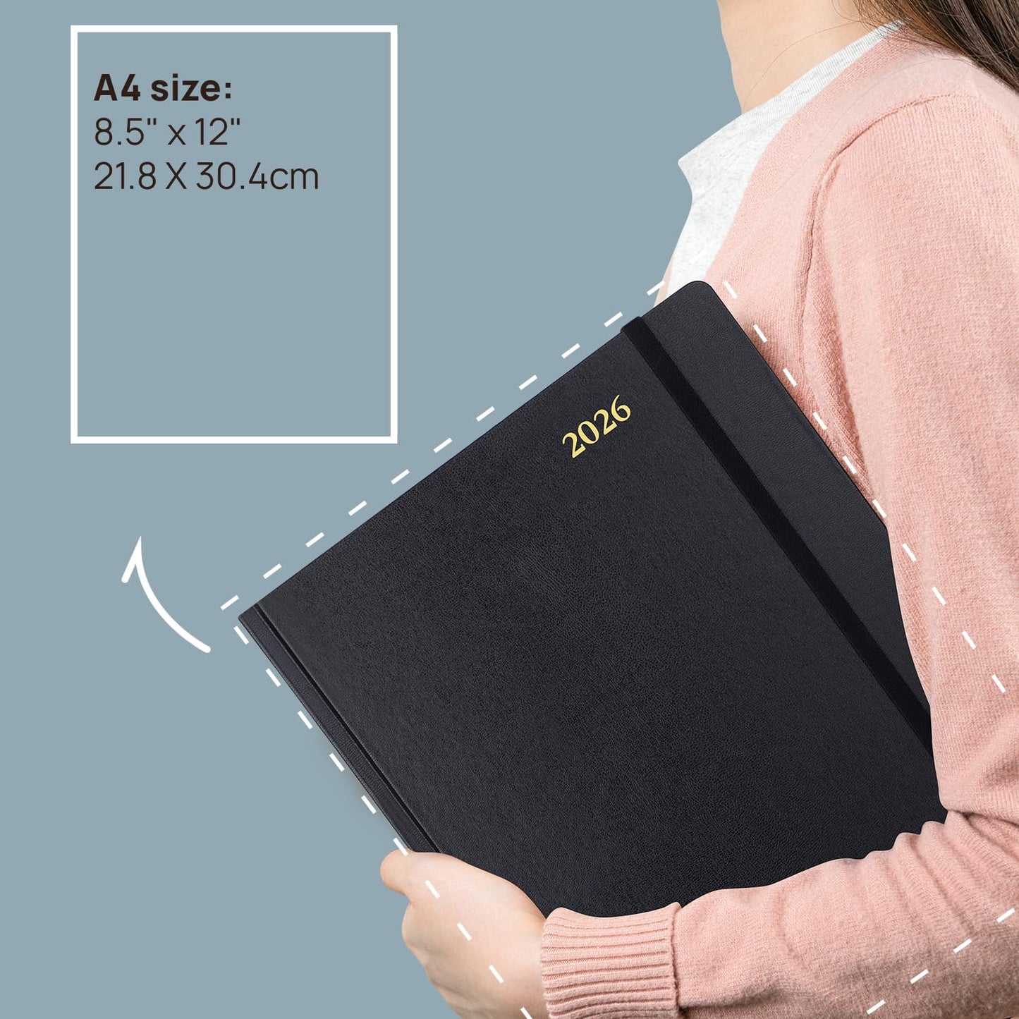 POPRUN 2026 Daily Planner One Page Per Day Even Weekends A4 Large Size (8.5" x 12") - 12 Months Calendar Hourly Appointment Book with Inner Pocket, Pen Holder, Hardcover - Violet