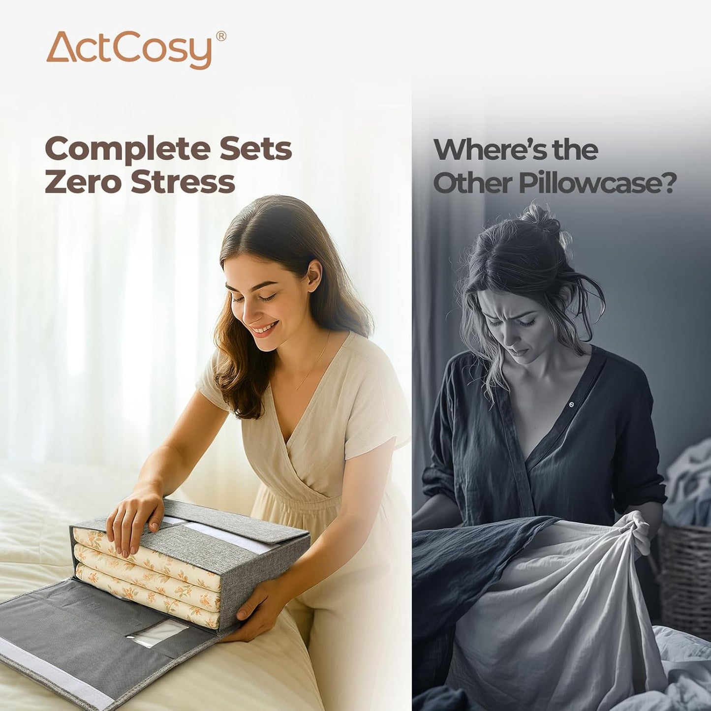 Sheet Organizers and Storage with Handles – Foldable Linen Closet Storage for King & Queen Sheet Sets – Clear Window & Removable Labels – Dustproof & Space-Saving Design, Grey,6 Pack