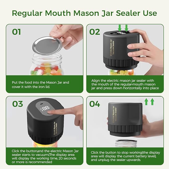 Electric Mason Jar Vacuum Sealer, Automatic Jar Vacuum Sealer Kit for Wide and Regular Mouth Lids, Birthday Gifts for Mom, Portable Vacuum Sealer Machine for Canning, Food Storage