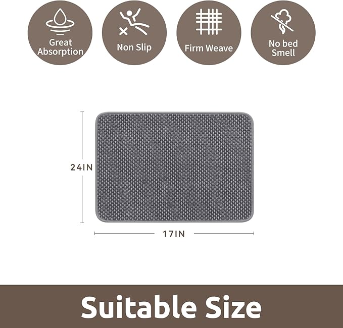 AMOAMI Chenille Bath Mat Super Absorbent Bathroom Mat Quick Dry Bath Mats for Bathroom Rubber Backed Bathroom Rugs Non Slip Washable Fit Under Door, Front of Bathtub, Sink, Darkgrey&LIGHTGREY 17"x24"