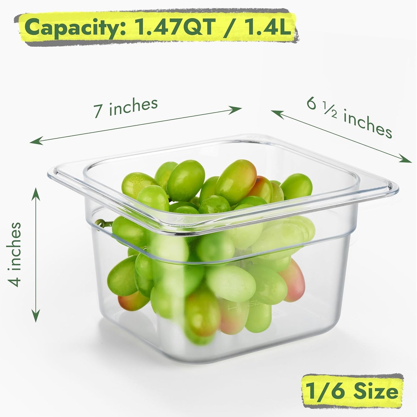 CURTA 6-Pack 1/6 Size 4" Deep NSF Polycarbonate Food Pans with Handled Lids & Drain Trays | Dishwasher & Freezer Safe Clear Container for Prep Tables, Buffet, Salad Bar, Commercial Kitchen