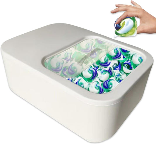 TidyFriend Laundry Pods Container with Slide Lid, 11.8" x 8.6" x 4.5", Airtight Storage Keeps Pods Fresh, Holds 9–10 lbs or 100–130 Pods, Laundry Detergent Container & Dishwasher Pod Holder (White)