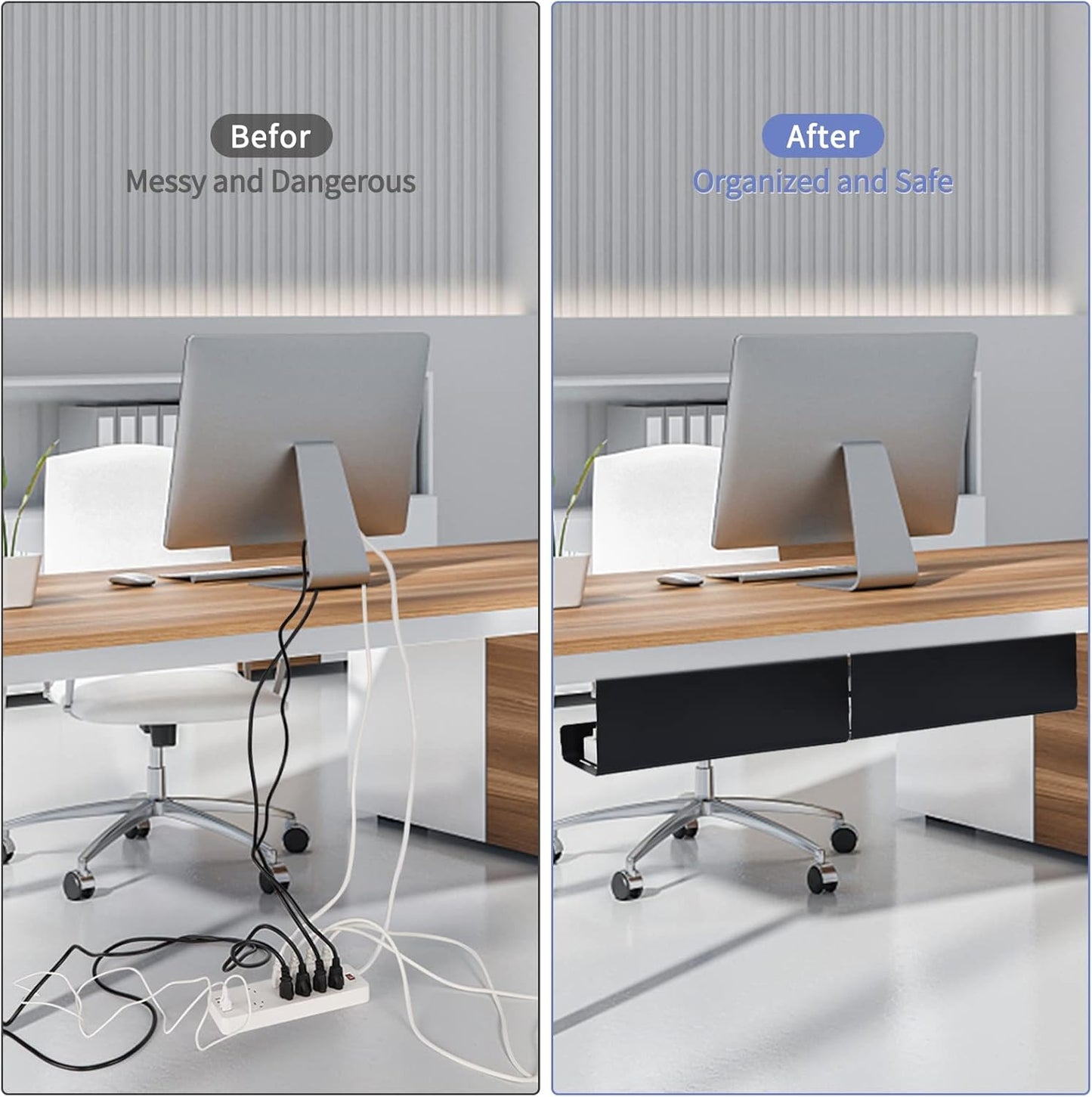 VIDOR Under Desk Cable Management Tray 1-Pack, 17" Cord Organizer, No Drill Alloy Steel, Perfect for Standing Desk, Wire Management for Office Home