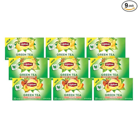 Lipton Green Tea Variety Pack, Honey Ginger, Lemon & Peach, 20 CT (3 ea)