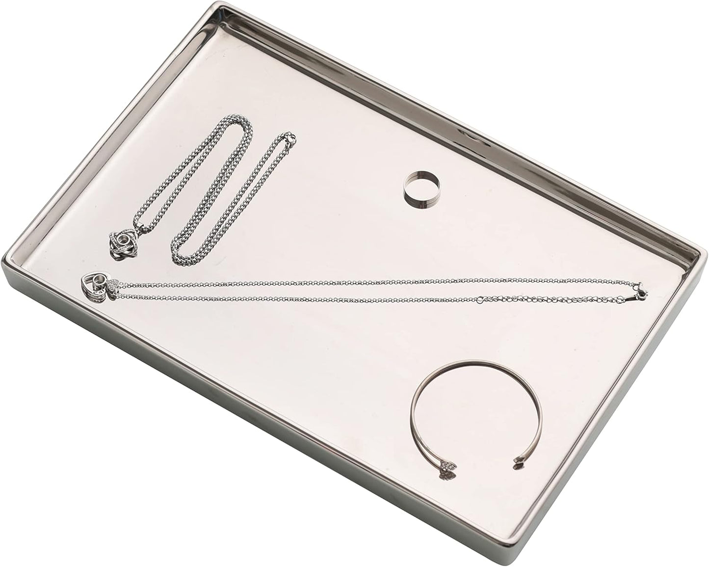 Silver Ceramic Jewelry Mirror Tray Vanity Holder Rectangular Mini Small Medium Large