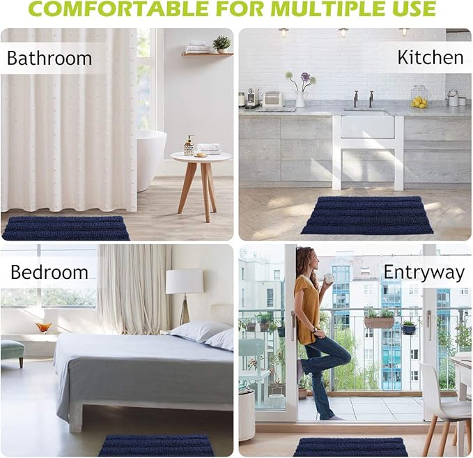 KGORGE Bath Mat for Bathroom - Soft Shower Rug 60 x 24 Quick Drying Washable Absorbent Non-Slip Super Soft Chenile Bathtub Carpet Decorations for Family, Navy Blue, 1 Piece