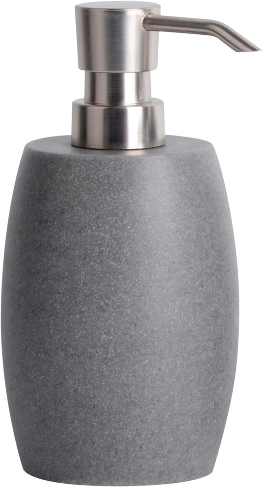 Sandstone Textured Resin Soap Dispenser with Metallic Pump and Waterproof Bottle Labels for Bathroom Kitchen Dish Hand Wash Shower Lotion Shampoo, 12 Oz, Gray
