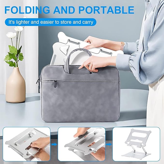 Laptop Stand Height Adjustable Foldable Holder Aluminium Alloy Ergonomic Notebook Ventilated Foldable Height Adjustable with Hollow Design with Storage Hole