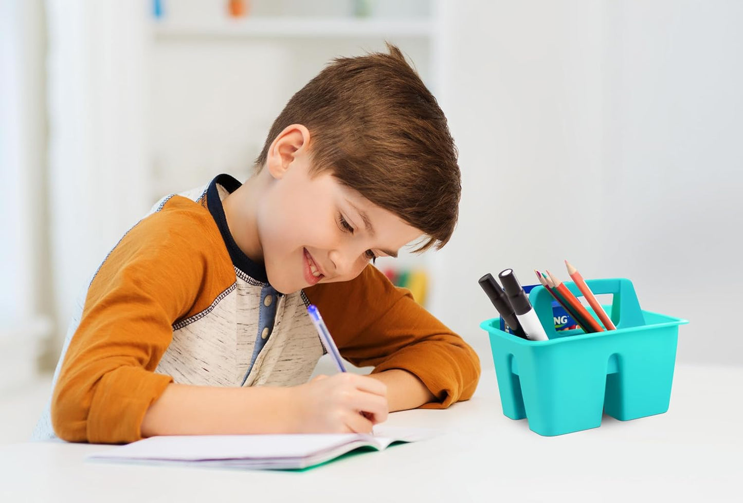 Storex Mini Classroom Caddy, Multipurpose Classroom Organizer with Handle, Teal, 12-Pack (01065U12C)