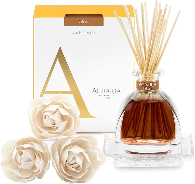 AGRARIA AirEssence Flower and Reed Diffuser Set, Handmade Sola Flower Botanical Home Fragrance Set, Scented Oil Reed Diffuser Gift for All Occasions