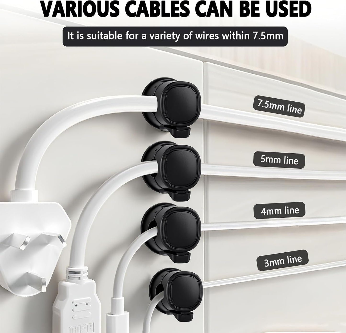 Nearockle 12 Pack Spring Cord Organizer with Clasp Lock-Max Load Cable Clips, 2025 Rotatable Phone Charging Cord Holder Cable Management for Car, Nightstand, Office Desk Accessories (Black)